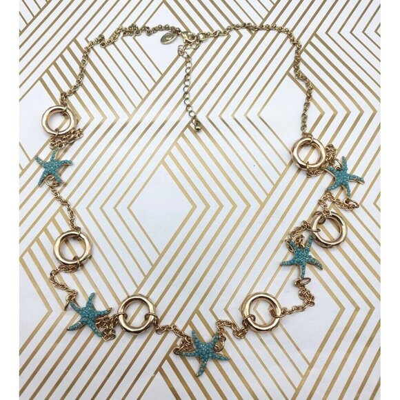 MINT Condition Charming Charlie Beachy Chain Gold Tone Blue Sea Star Stations - Picture 9 of 10